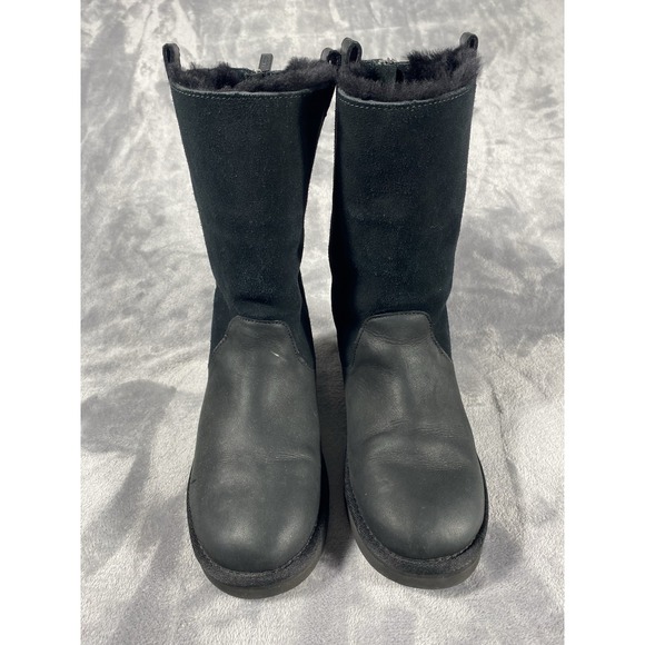 Ugg Australia Tall Boots Kids Sz 4 Jesslyn Classic Black Suede Warm Sherpa Comfy - Picture 2 of 14
